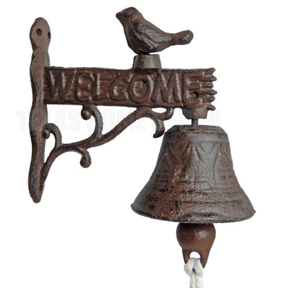 Small Bird Welcome Dinner Bell With Vines Cast Iron Antique Style Rustic Finish