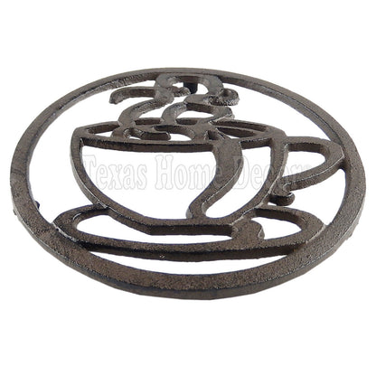 Coffee Cup Trivet Cast Iron Rustic Antique Style Hot Pot Plate Holder Round