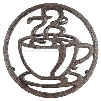 Coffee Cup Trivet Cast Iron Rustic Antique Style Hot Pot Plate Holder Round