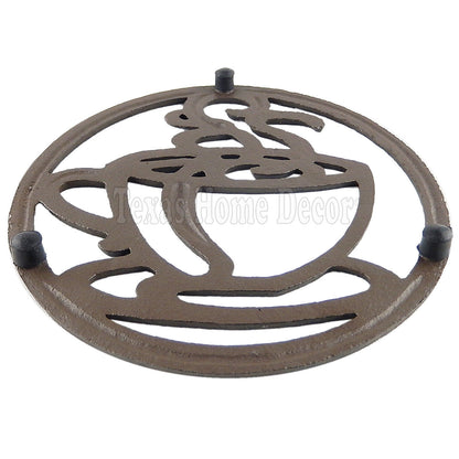 Coffee Cup Trivet Cast Iron Rustic Antique Style Hot Pot Plate Holder Round