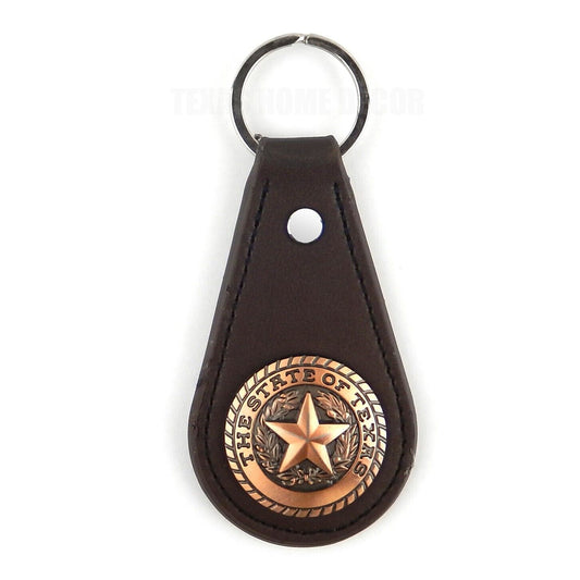 Brown Leather Keychain Fob Copper The State of Texas Seal Star Concho Western