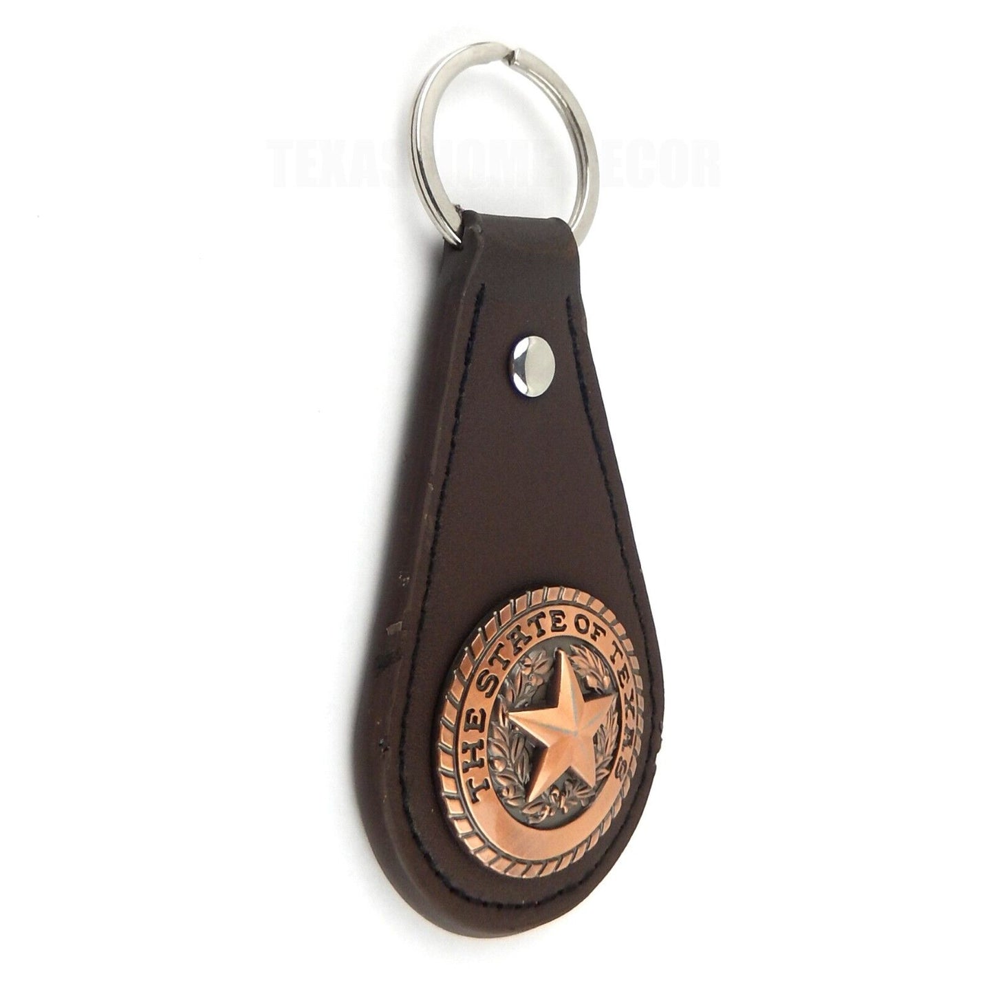 Brown Leather Keychain Fob Copper The State of Texas Seal Star Concho Western