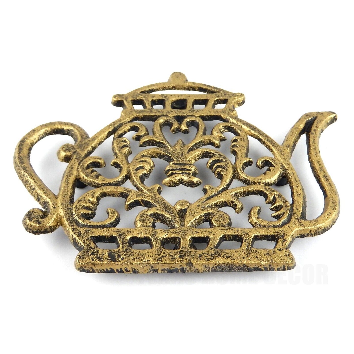 Teapot Kettle Trivet Hot Pot Plate Holder Floral Rustic Antique Gold Cast Iron