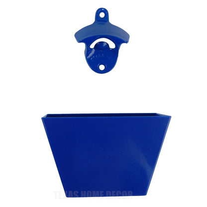 Plain Blue Beer Bottle Opener With Blue Plastic Cap Catcher Set Starr X +Screws