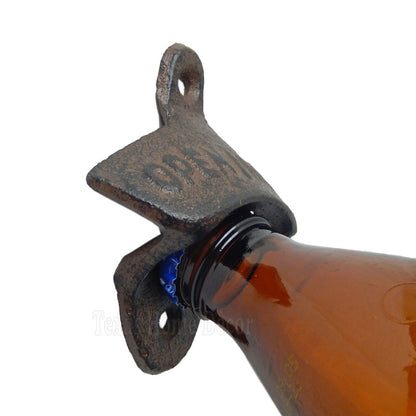 Rustic Open Here Beer Soda Bottle Opener Cast Iron Wall Mounted Antique Style