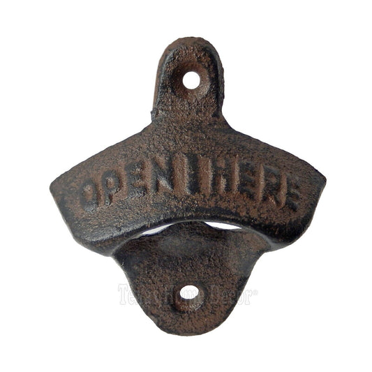 Rustic Open Here Beer Soda Bottle Opener Cast Iron Wall Mounted Antique Style