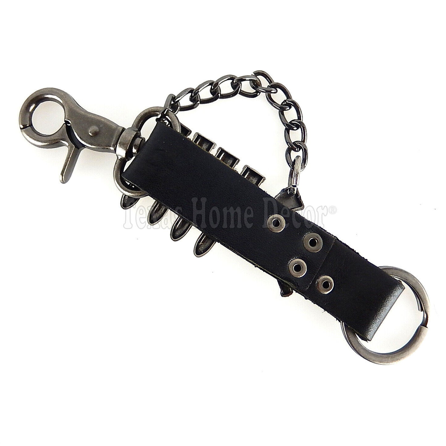 Bullet Biker Keychain Leather Strap Snap Hook Fob Western Rocker Punk Key Ring