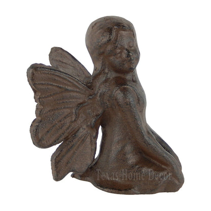 Sitting Fairy Figurine Angel Cherub Garden Statue Rustic Cast Iron Antique Style