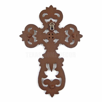 Fleur De Lis Wall Cross Cast Iron Floral Leaves Ornate Rustic Victorian Style