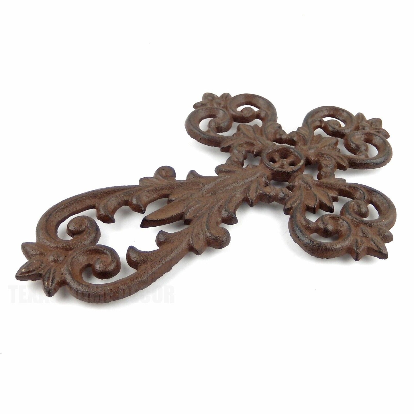 Fleur De Lis Wall Cross Cast Iron Floral Leaves Ornate Rustic Victorian Style