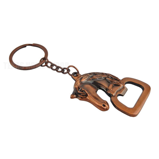 Horse Head Metal Keychain Bottle Opener Fob Ring Antique Copper Western Cowboy