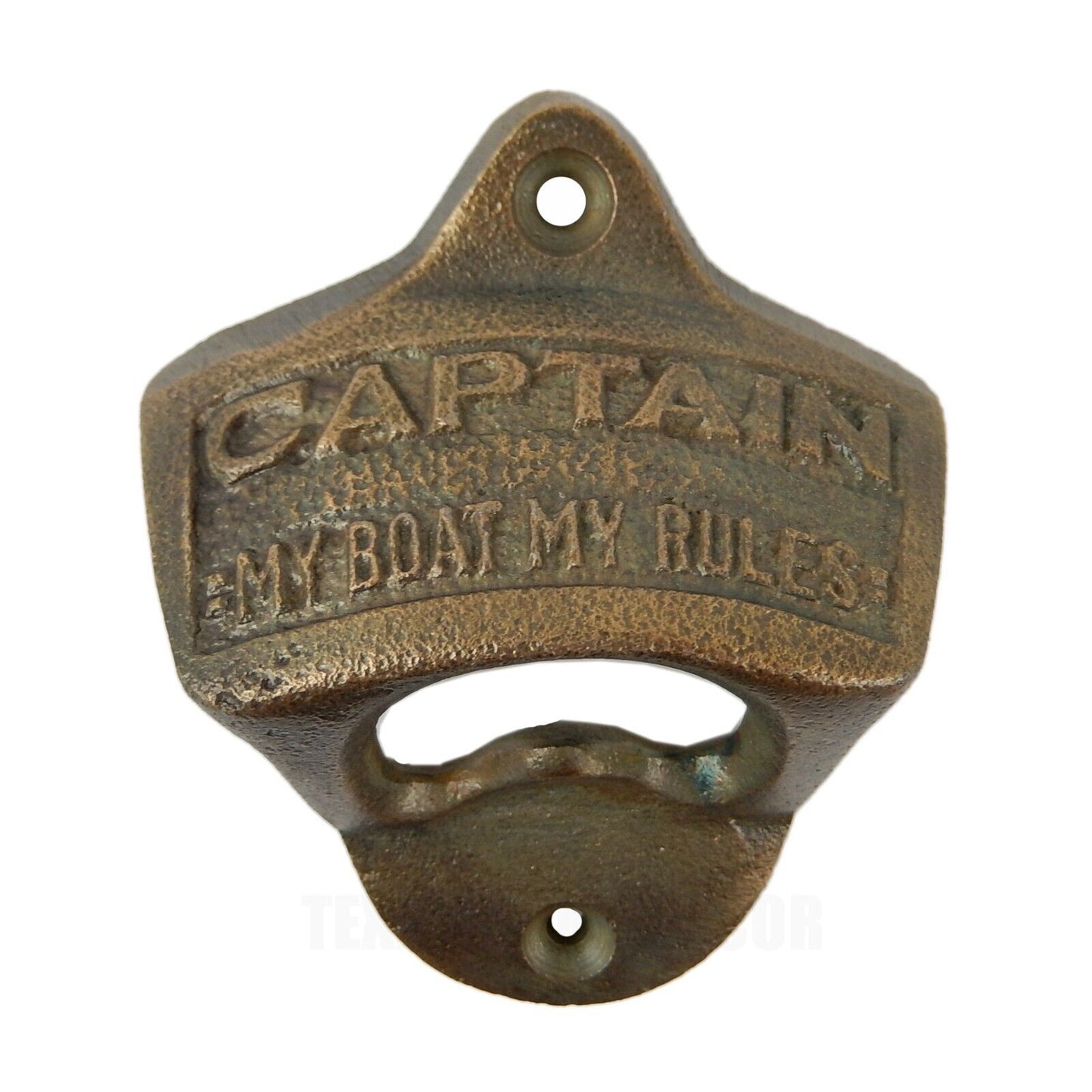 Cast Iron "Captain My Boat My Rules" Beer Bottle Opener Wall Mounted Brass Color