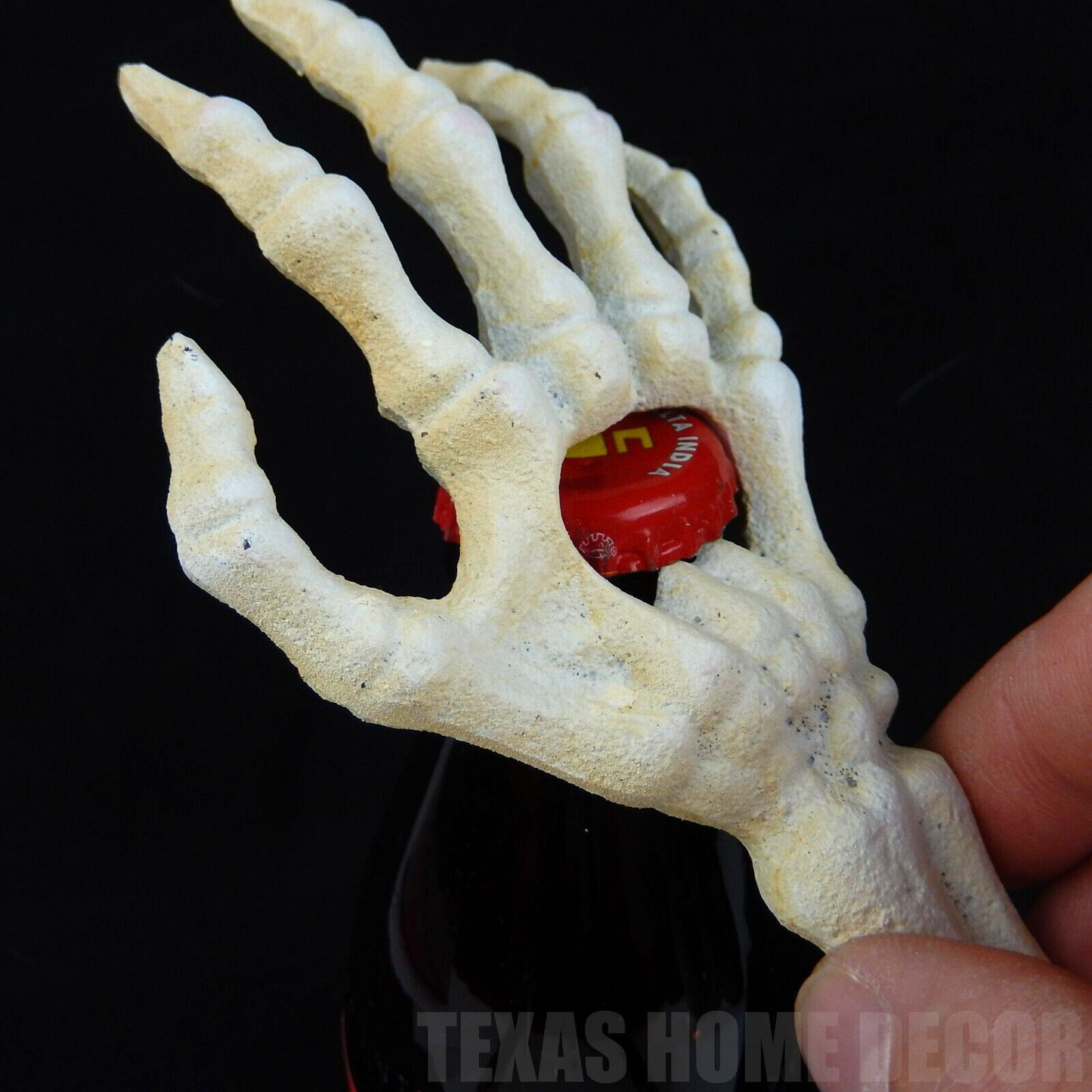 Skeleton Hand Creepy Bottle Opener Antique White Rustic Bone Cast Iron Hand Held