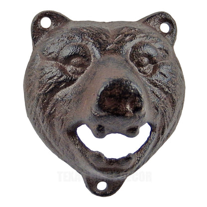 Brown Bear Head Beer Bottle Opener Cast Iron Wall Mounted Cabin Lodge Bar Decor