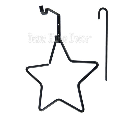 Star Dinner Bell with Clanger Wrought Iron Bracket Mount Country Western Black