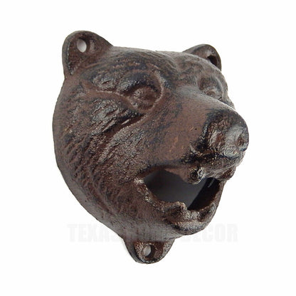 Brown Bear Head Beer Bottle Opener Cast Iron Wall Mounted Cabin Lodge Bar Decor