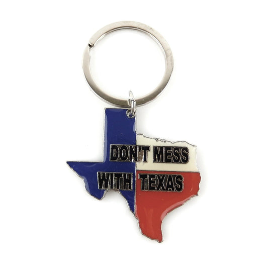 Metal Don't Mess With Texas Keychain Split Ring Map Outline Flag Colors