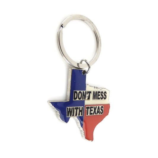 Metal Don't Mess With Texas Keychain Split Ring Map Outline Flag Colors