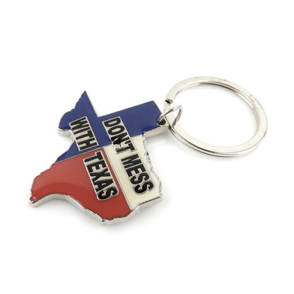 Metal Don't Mess With Texas Keychain Split Ring Map Outline Flag Colors