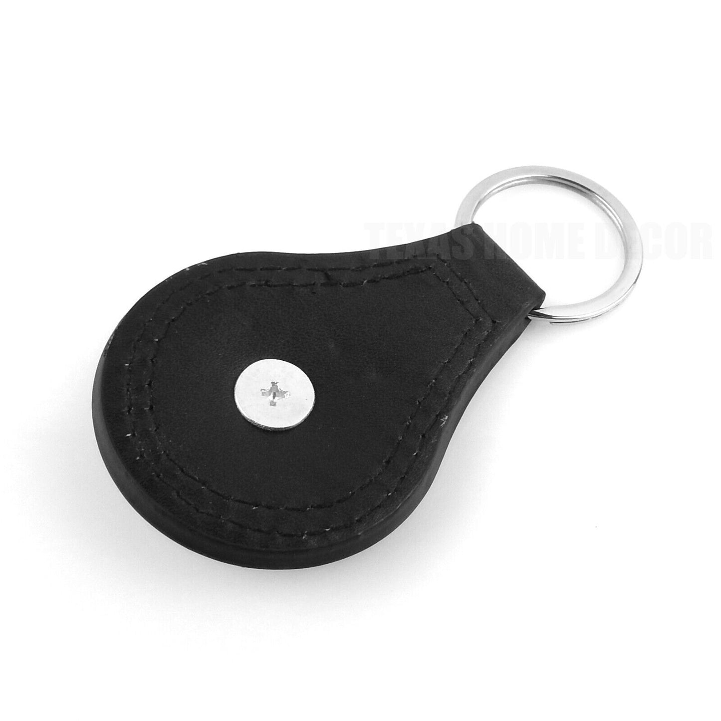 Western Black Leather Keychain Silver The State of Texas Seal Star Concho