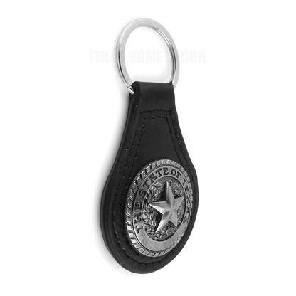 Western Black Leather Keychain Silver The State of Texas Seal Star Concho
