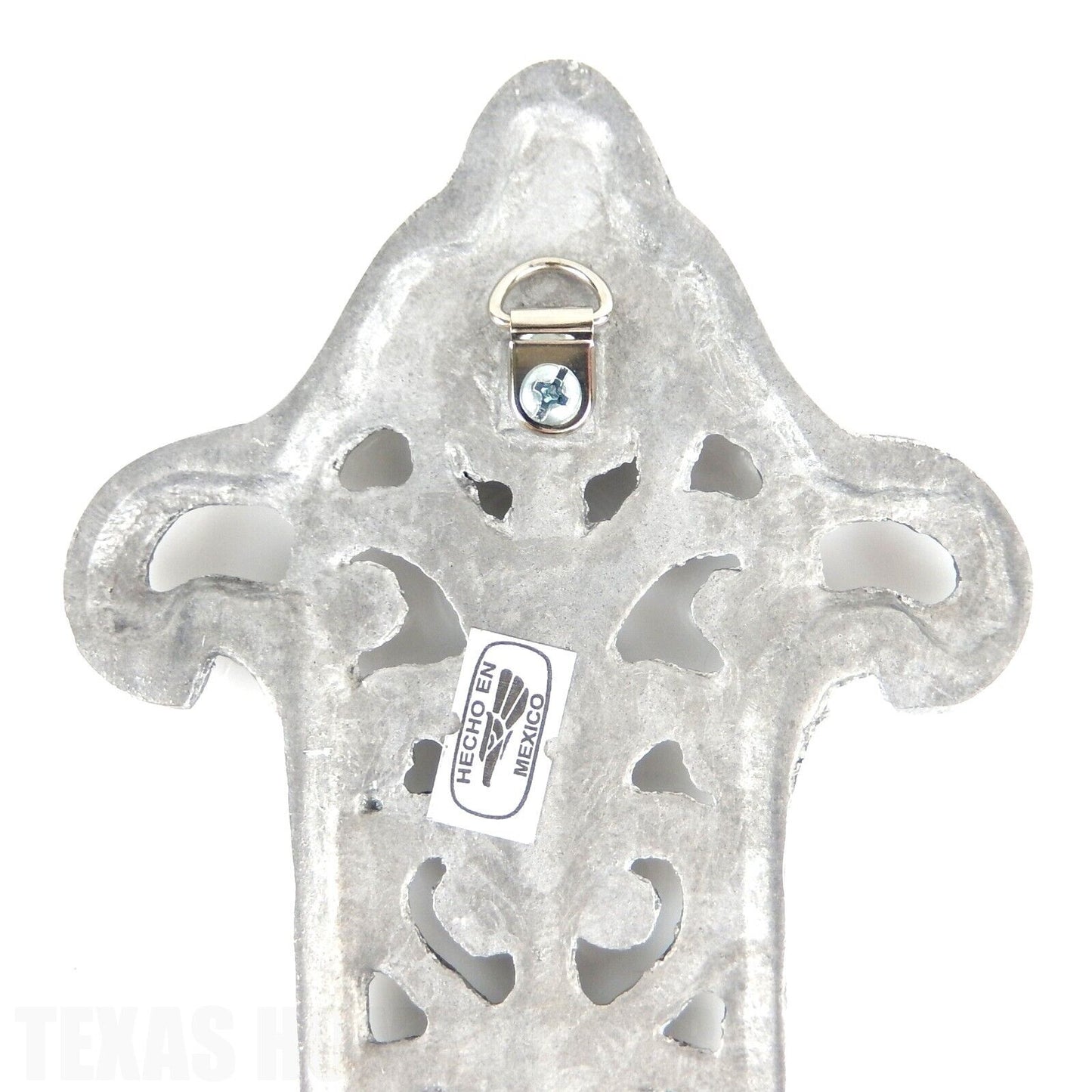 Large Fleur De Lis Silver Religious Wall Cross With Scrolls Polished Aluminum