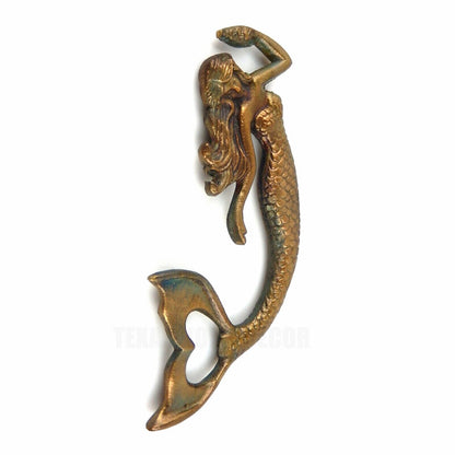 Brass Metal Mermaid Beer Bottle Opener Hand Held Aged Patina Look Nautical Decor