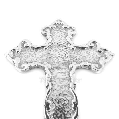 Fleur De Lis Pewter Wall Cross Decorative Religious Polished Silver 9 3/8 inch