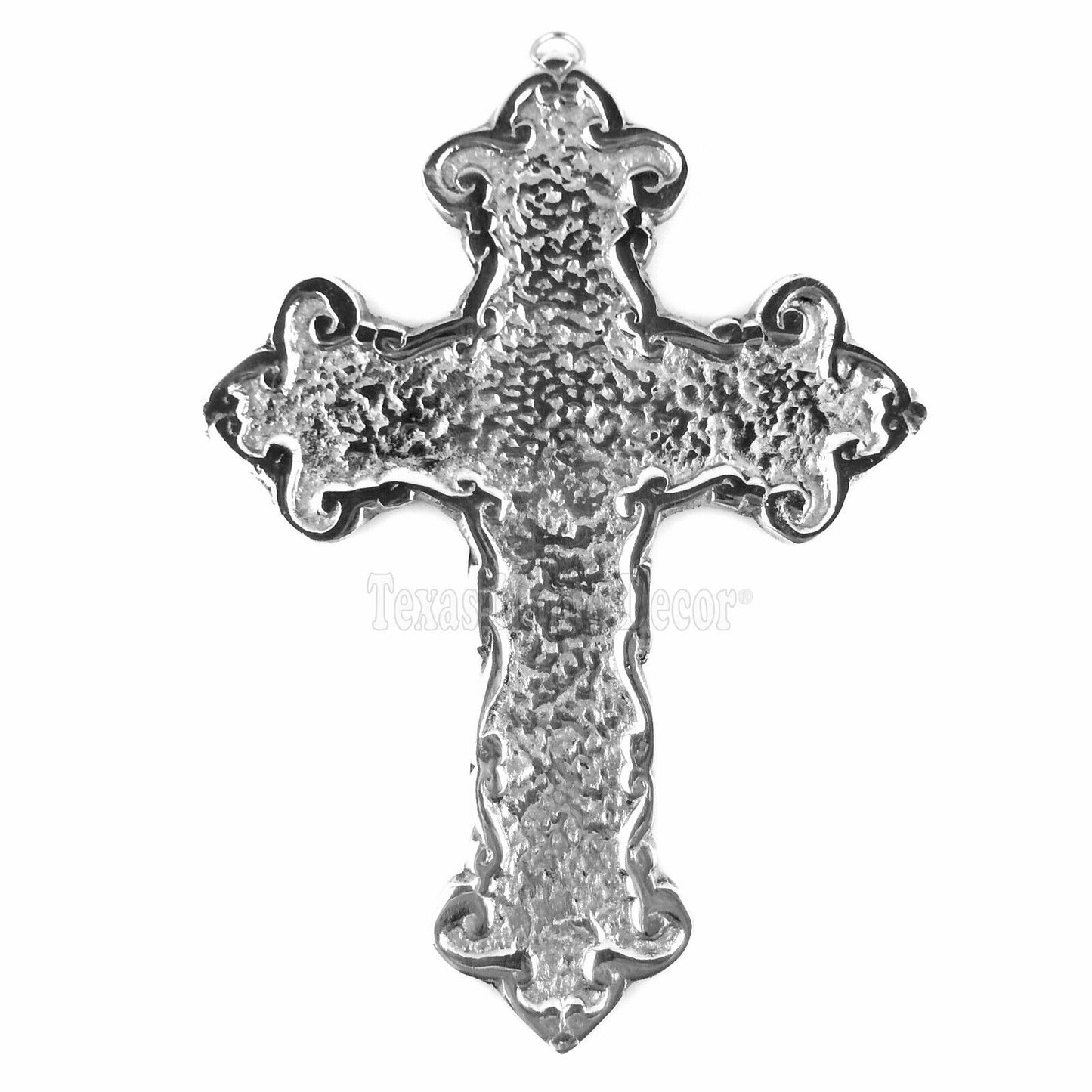 Fleur De Lis Pewter Wall Cross Decorative Religious Polished Silver 9 3/8 inch