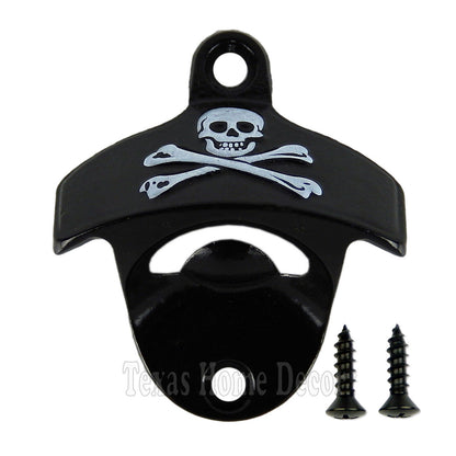 Skull Bones Pirate Beer Bottle Opener Embossed Black White Wall Mounted Starr X