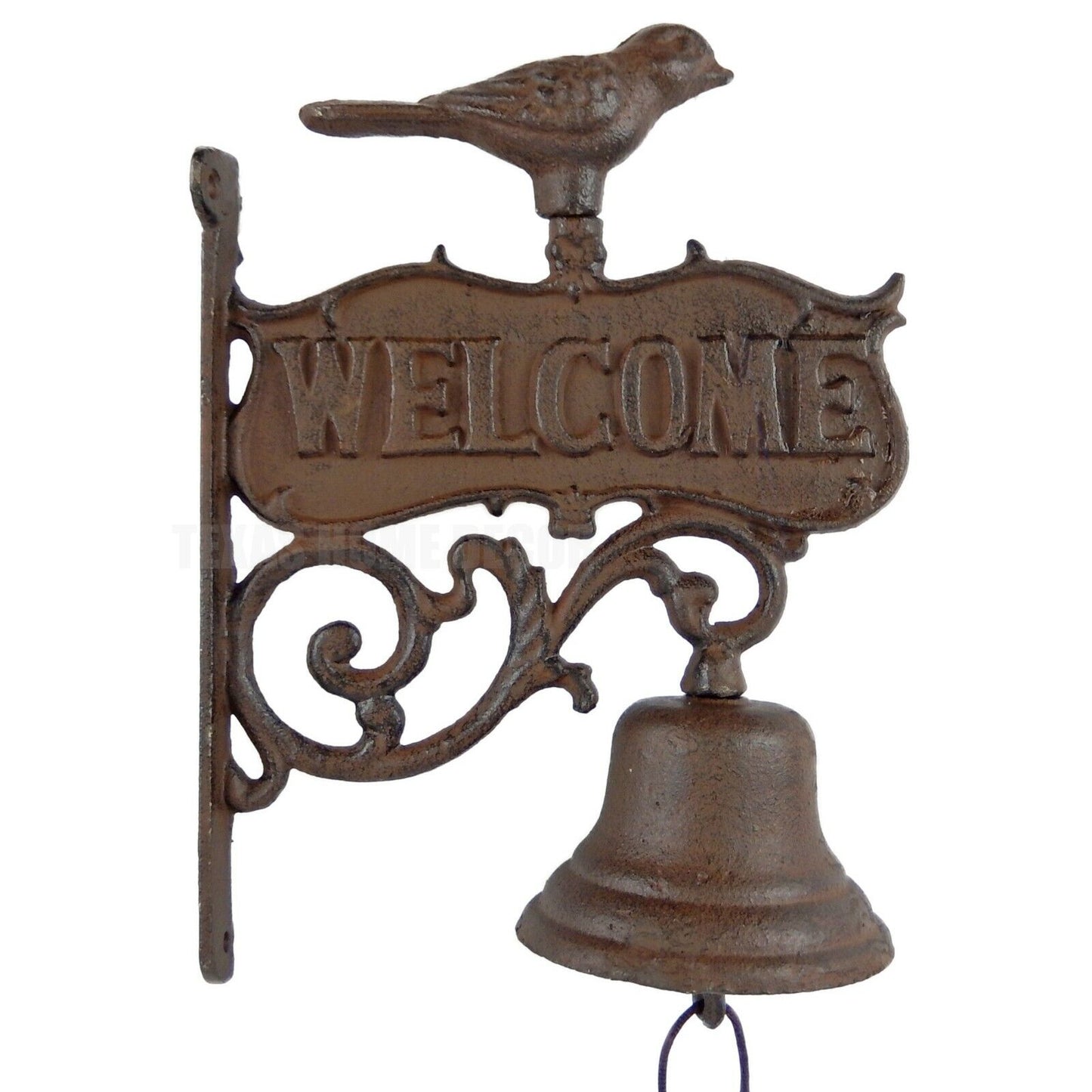 Large Bird Dinner Bell Welcome Heavy Duty Cast Iron Vines Rustic Antique Style