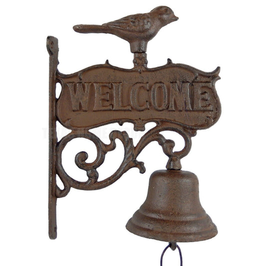 Large Bird Dinner Bell Welcome Heavy Duty Cast Iron Vines Rustic Antique Style