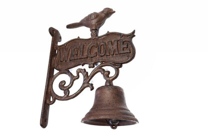 Large Bird Dinner Bell Welcome Heavy Duty Cast Iron Vines Rustic Antique Style