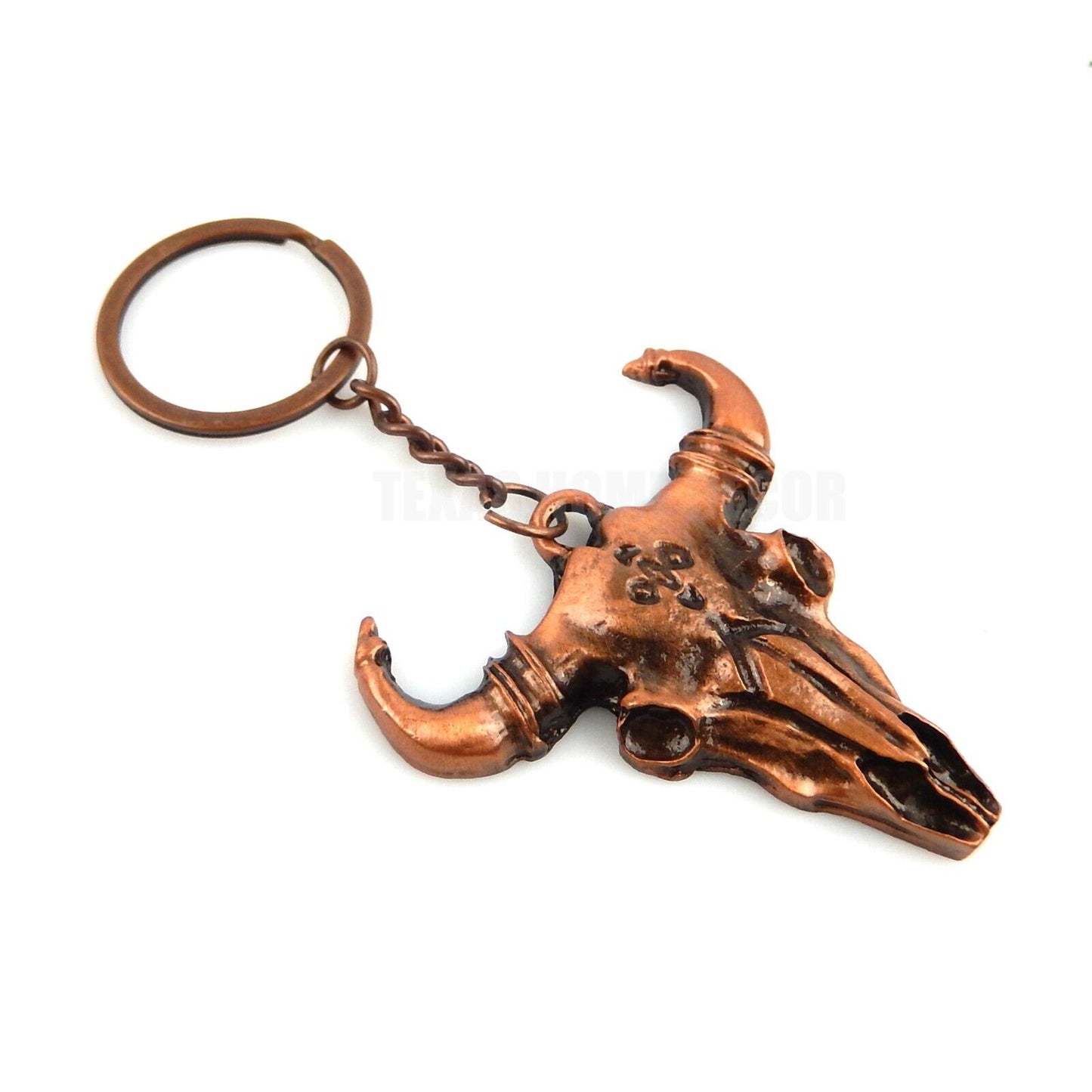 Metal Steer Cow Skull Keychain Fob With Ring Antique Copper Western Cowboy