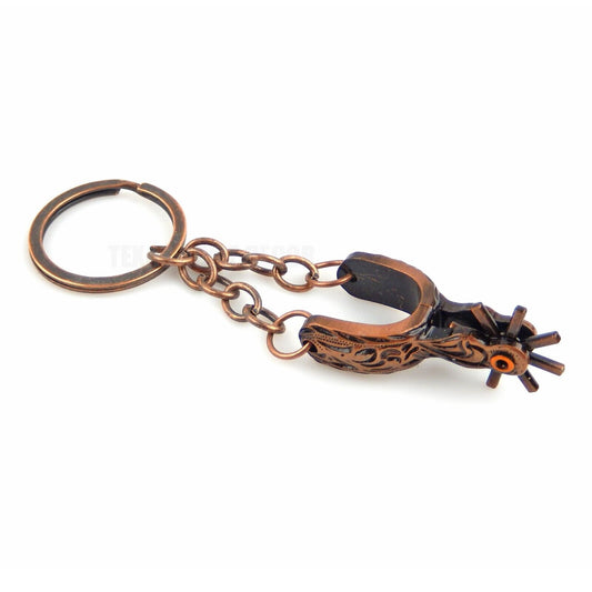 Metal Spinning Rowel Spur Keychain Fob With Ring Antique Copper Western Cowboy