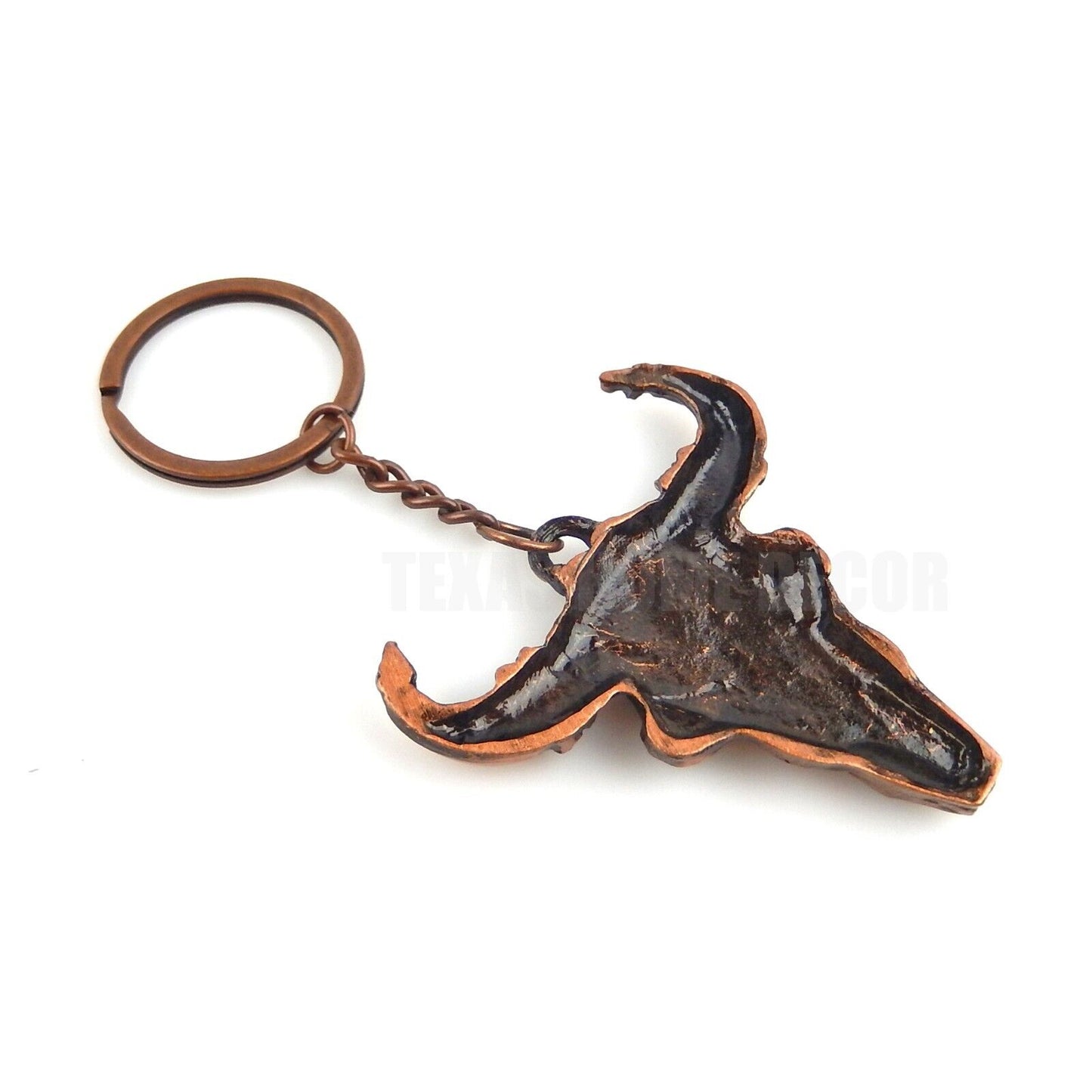 Metal Steer Cow Skull Keychain Fob With Ring Antique Copper Western Cowboy