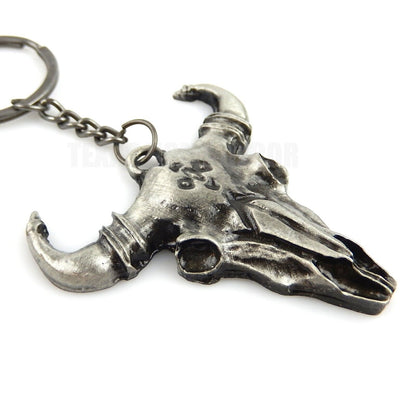 Metal Steer Cow Skull Keychain Fob With Ring Antique Silver Western Cowboy