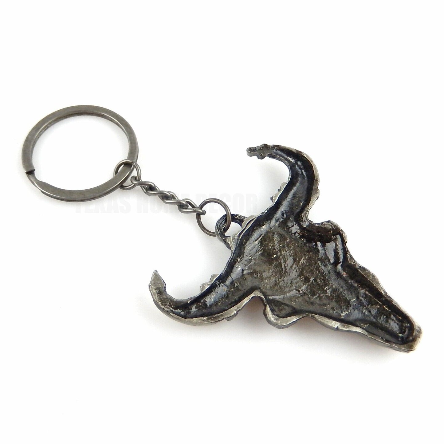 Metal Steer Cow Skull Keychain With Ring Antique Silver Western Cowboy