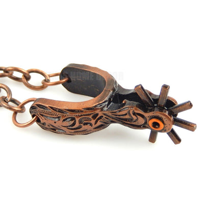 Metal Spinning Rowel Spur Keychain Fob With Ring Antique Copper Western Cowboy