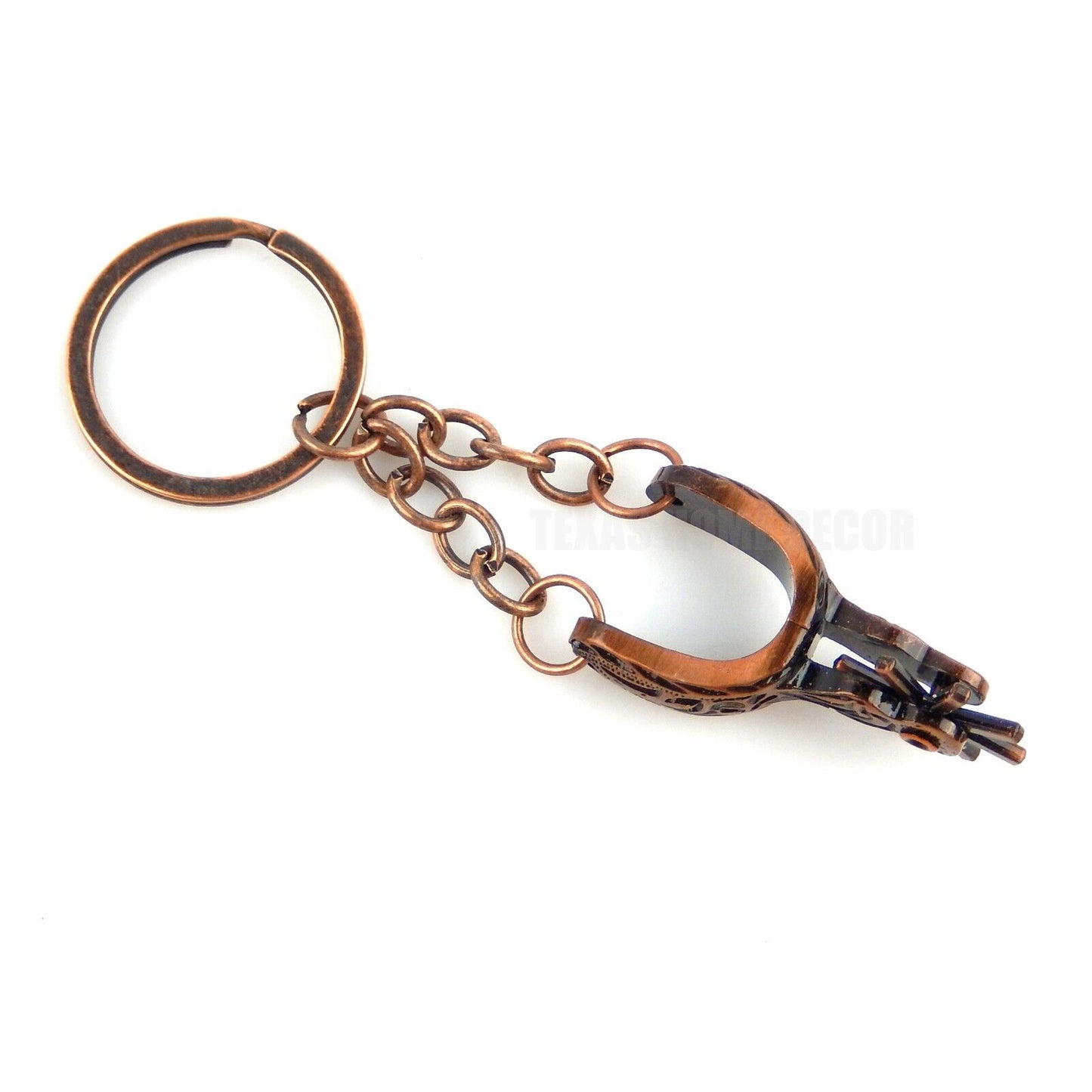 Metal Spinning Rowel Spur Keychain Fob With Ring Antique Copper Western Cowboy