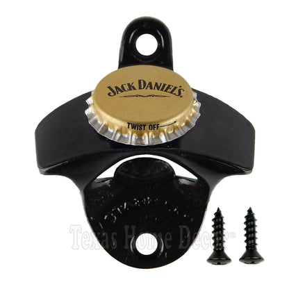 Jack Daniel's Beer Bottle Opener Wall Mounted Powder Coated Cast Iron Black Gold