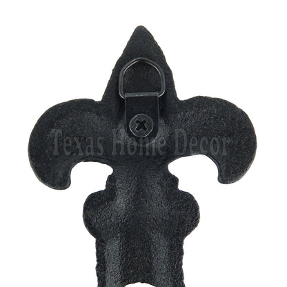 Fleur De Lis Wall Cross Cast Iron Antique Style Rustic Finish Scrolls 10 1/2"