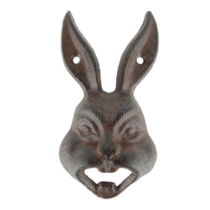 Rabbit Head Bottle Opener Cast Iron Bunny Wall Mounted Heavy Duty Rustic 5 1/2"