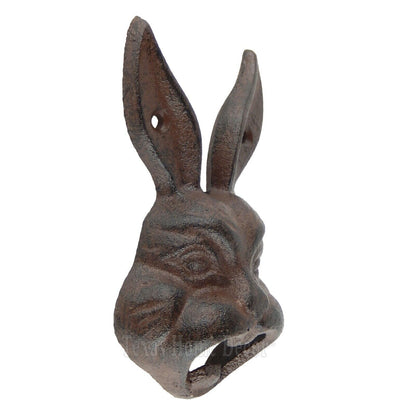 Rabbit Head Bottle Opener Cast Iron Bunny Wall Mounted Heavy Duty Rustic 5 1/2"