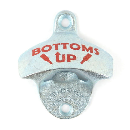 Starr X "BOTTOMS UP" Beer Soda Bottle Opener Wall Mounted Zinc Plated Cast Iron