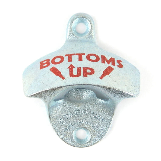 Starr X "BOTTOMS UP" Beer Soda Bottle Opener Wall Mounted Zinc Plated Cast Iron