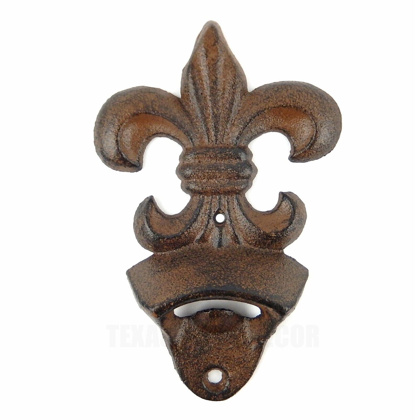 Cast Iron Fleur De Lis Beer Bottle Opener Wall Mounted Rustic Victorian Style