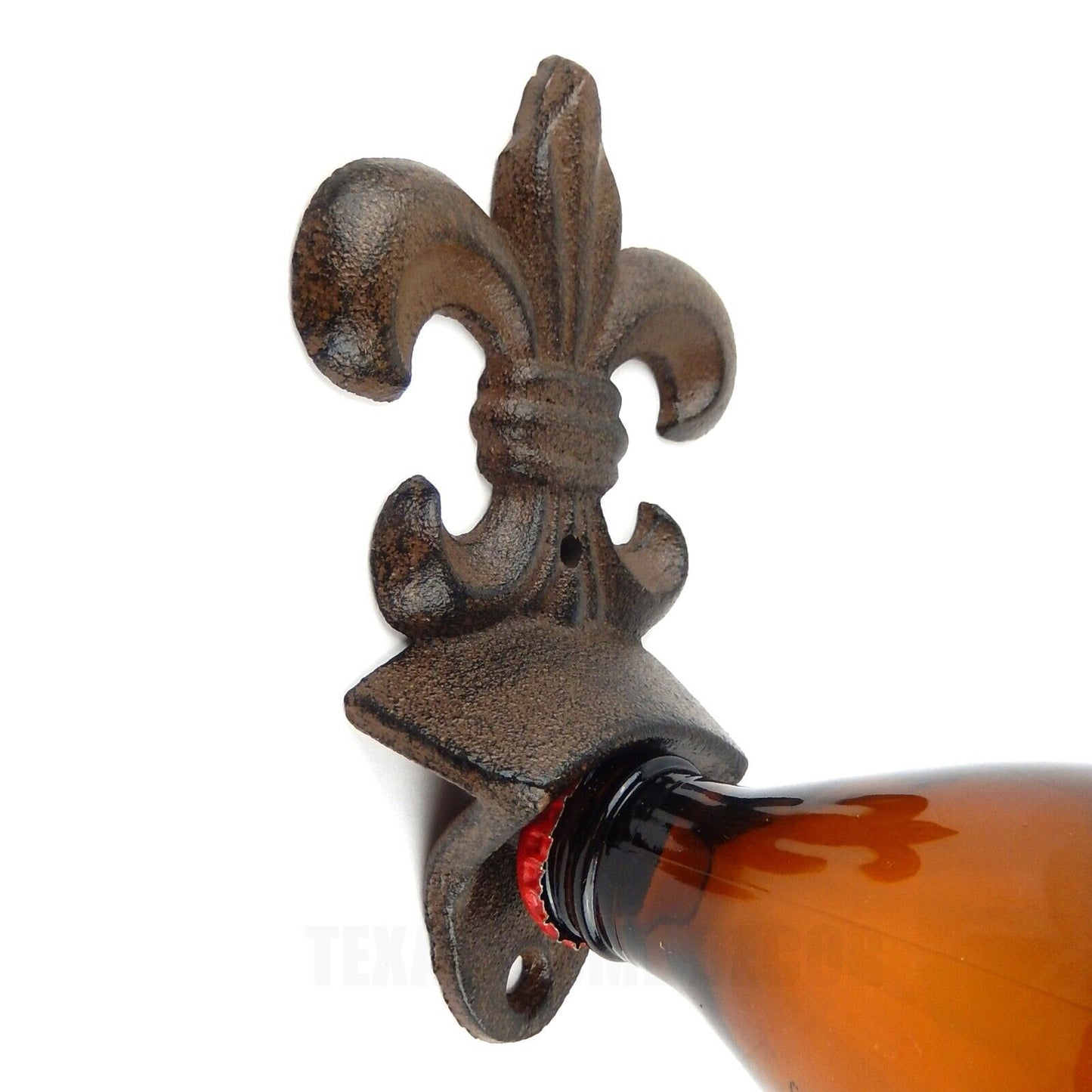 Cast Iron Fleur De Lis Beer Bottle Opener Wall Mounted Rustic Victorian Style