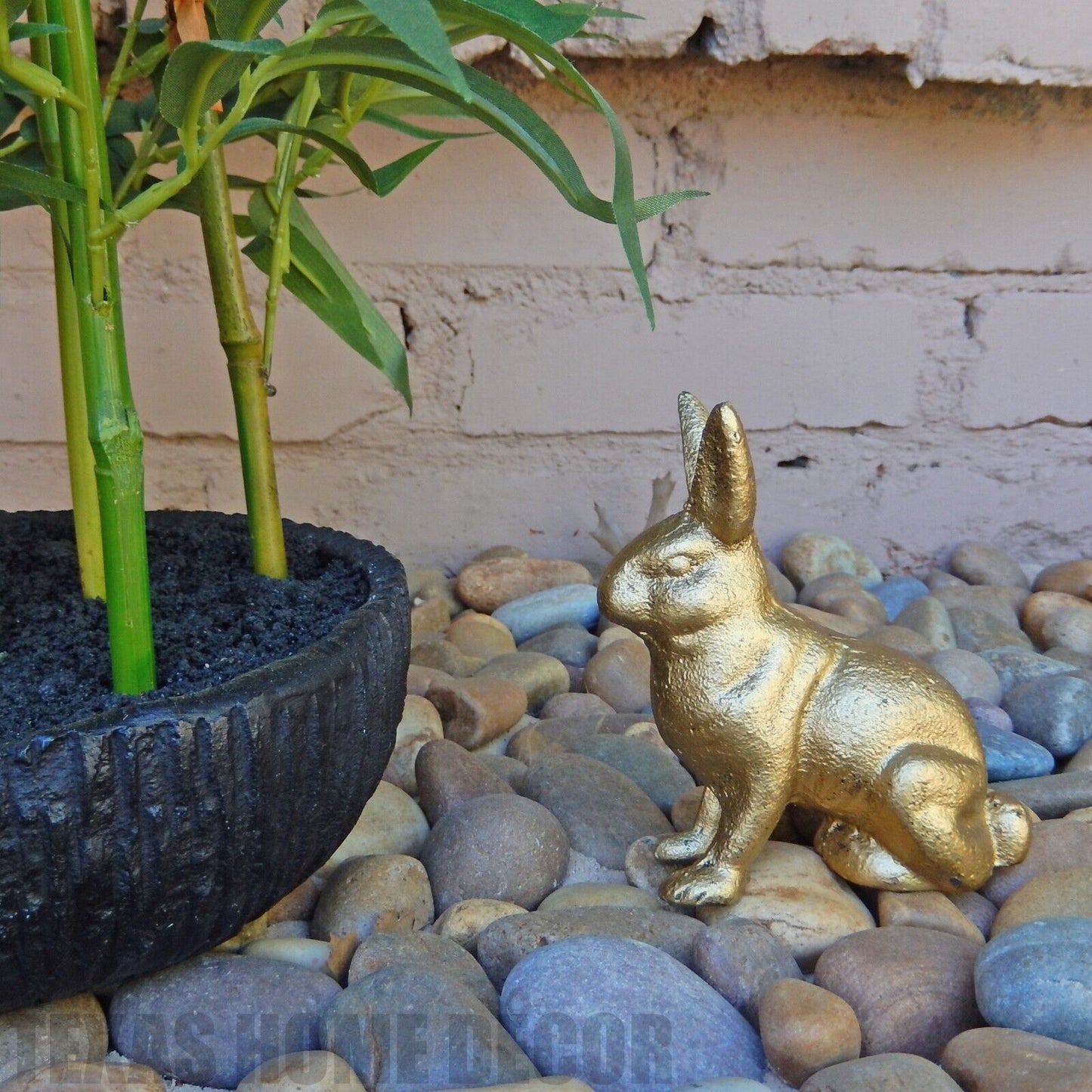 Gold Rabbit Easter Bunny Hare Figurine Statue Garden Porch Shelf Cast Iron