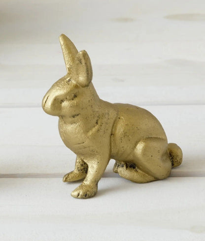 Gold Rabbit Easter Bunny Hare Figurine Statue Garden Porch Shelf Cast Iron